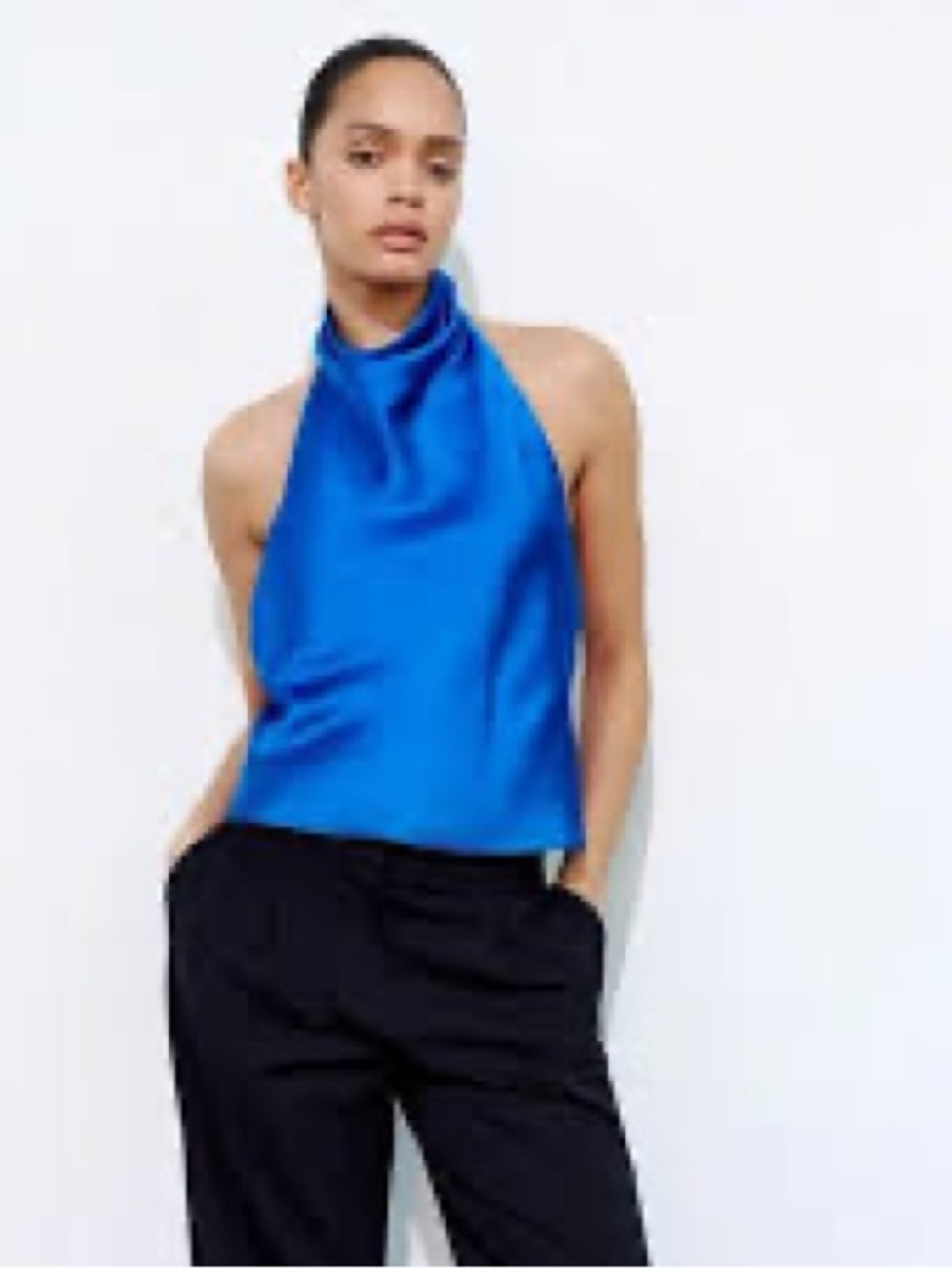 Zara Electric Blue Satin Halter Cami